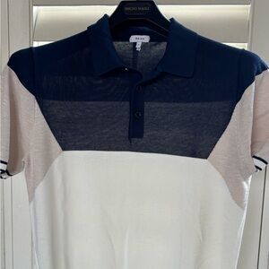 Reiss Men's large 1/2 button Polo Shirt in Navy and Cream short sleeve